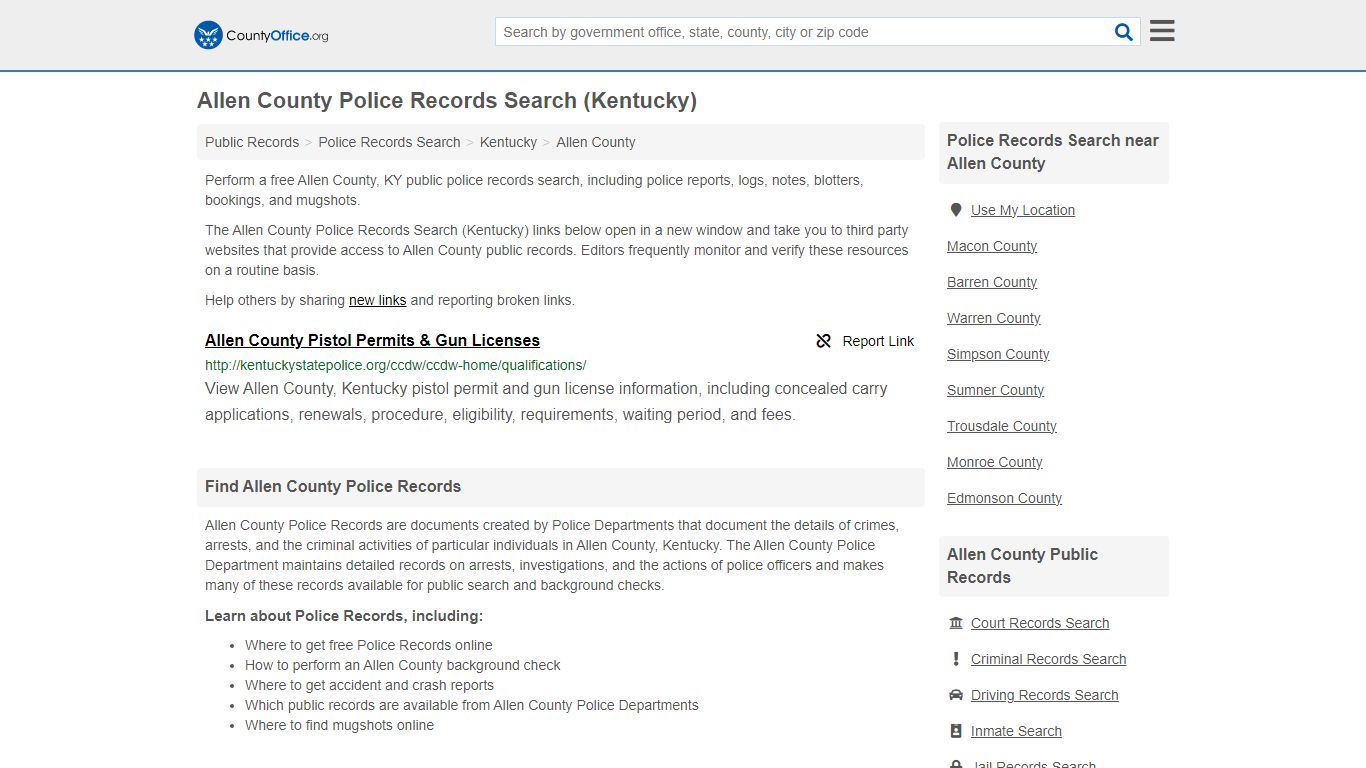 Police Records Search - Allen County, KY (Accidents & Arrest Records)