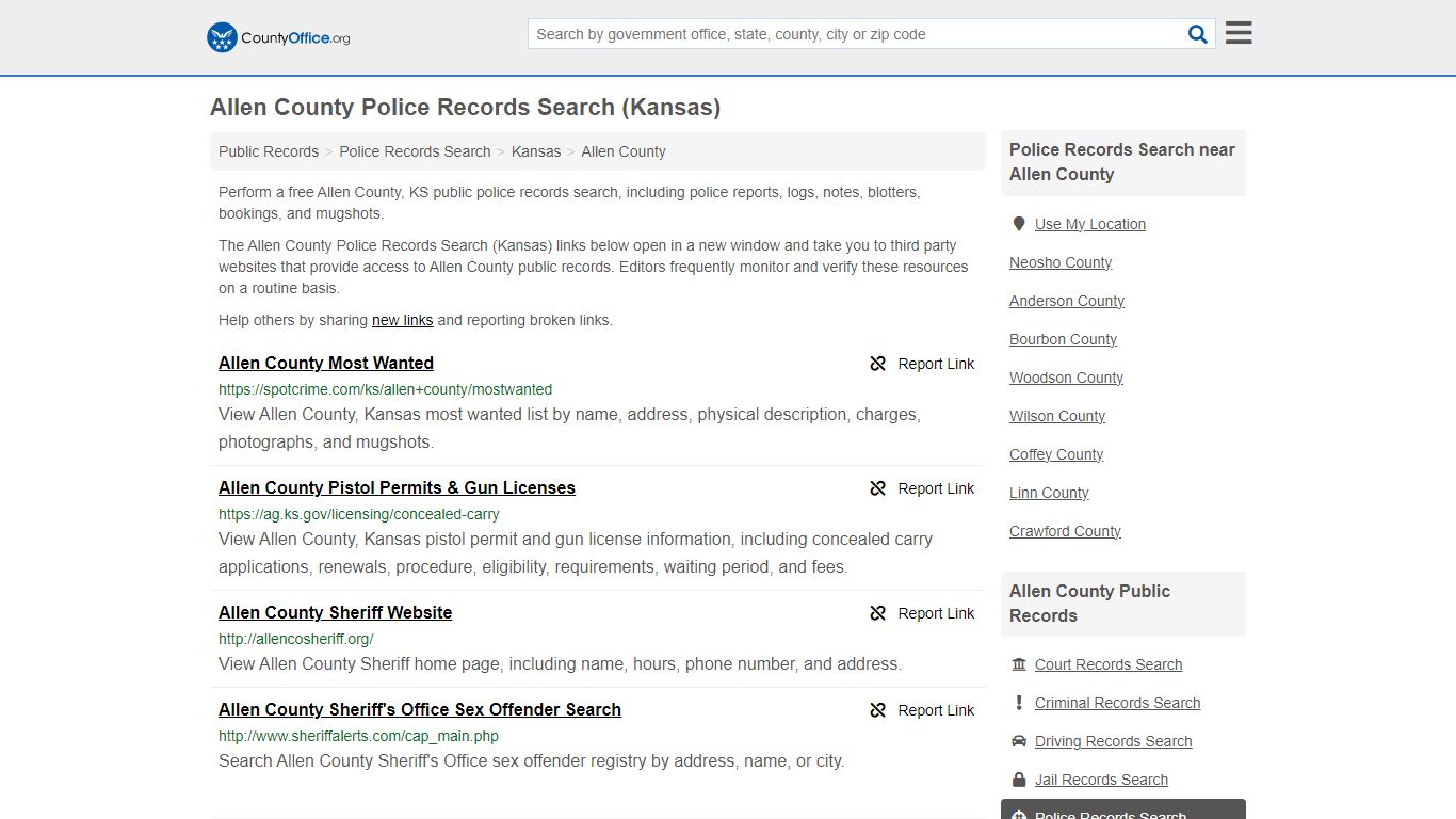 Allen County Police Records Search (Kansas) - County Office